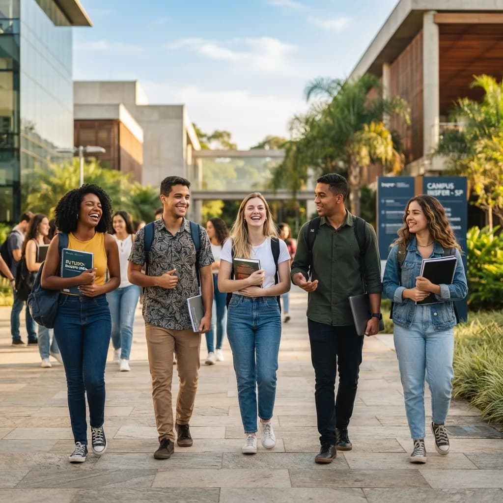 Estudantes da Anhanguera Penha sorrindo no campus